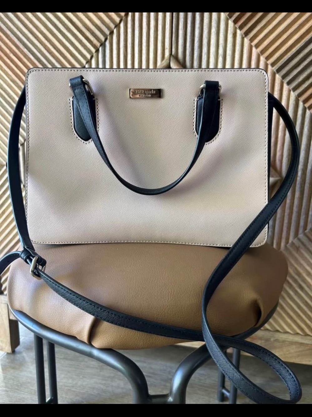 kate spade Cream Satchel with Black Handles and Strap